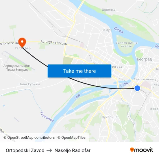 Ортопедски Завод to Radiofar Settlement map