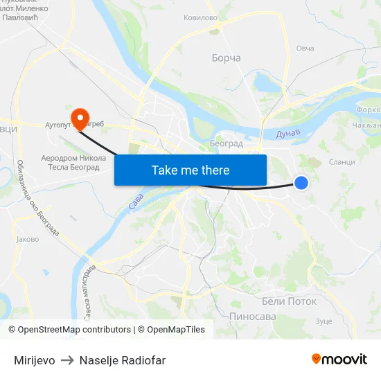 Mirijevo to Radiofar Settlement map