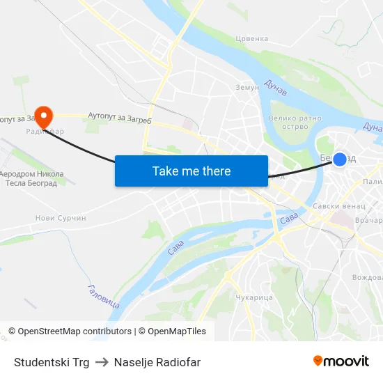 Student Square to Radiofar Settlement map