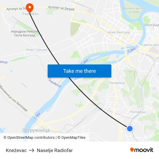 Knezevac to Radiofar Settlement map