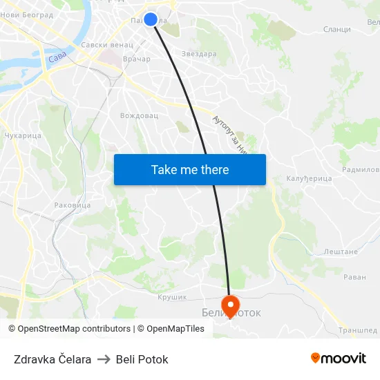 Zdravka Celara to Beli Potok map