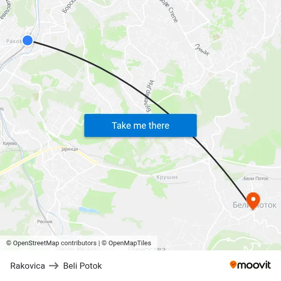 Rakovica to Beli Potok map