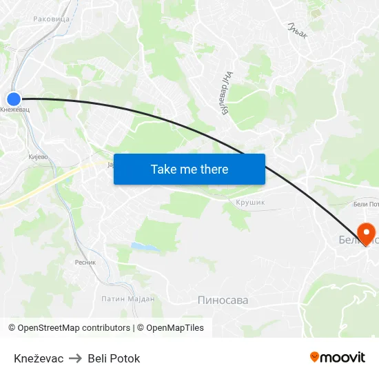 Knezevac to Beli Potok map