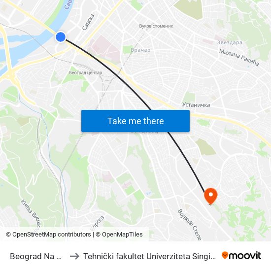 Beograd Na Vodi to Tehnički fakultet Univerziteta Singidunum map