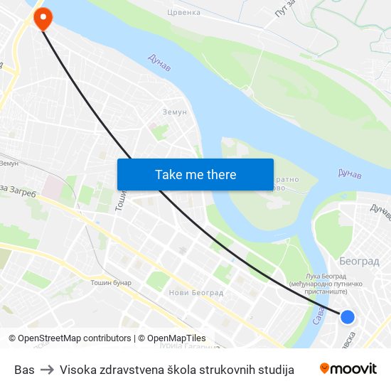 Bas to Visoka zdravstvena škola strukovnih studija map