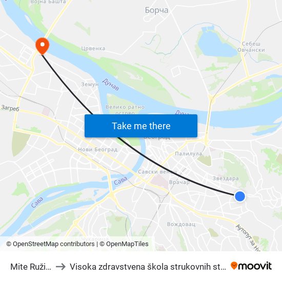 Mite Ružića to Visoka zdravstvena škola strukovnih studija map