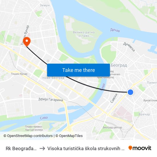 Rk Beograđanka to Visoka turistička škola strukovnih studija map