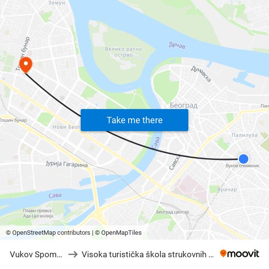 Vukov Spomenik to Visoka turistička škola strukovnih studija map