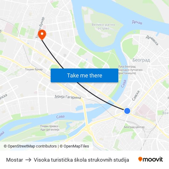 Mostar to Visoka turistička škola strukovnih studija map