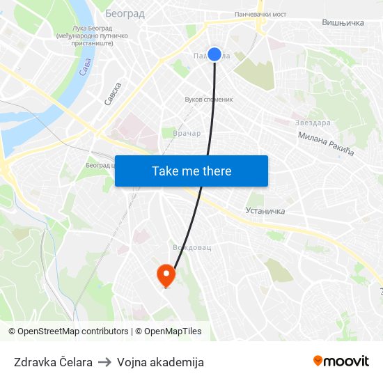 Zdravka Čelara to Vojna akademija map