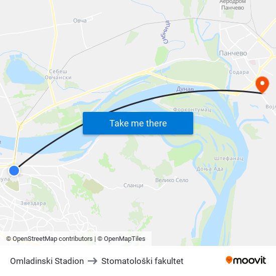 Omladinski Stadion to Stomatološki fakultet map