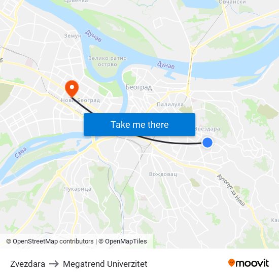 Zvezdara to Megatrend Univerzitet map