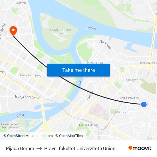 Pijaca Đeram to Pravni fakultet Univerziteta Union map