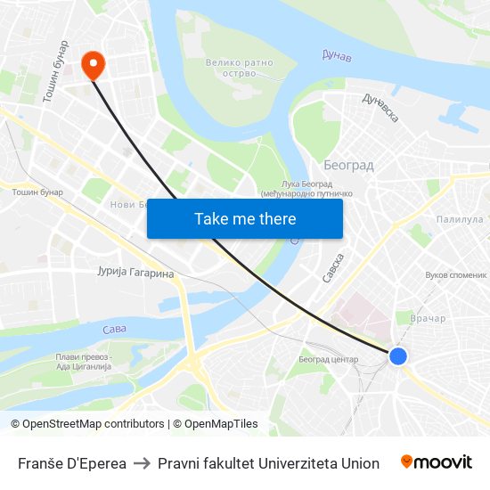 Franše D'Eperea to Pravni fakultet Univerziteta Union map