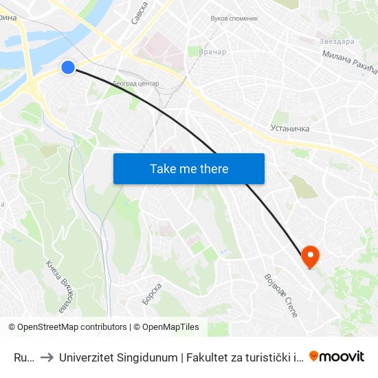 Ruska to Univerzitet Singidunum | Fakultet za turistički i hotelijerski menadžment map