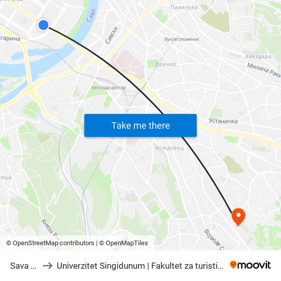 Sava Centar to Univerzitet Singidunum | Fakultet za turistički i hotelijerski menadžment map