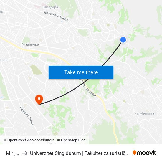 Mirijevo 4 to Univerzitet Singidunum | Fakultet za turistički i hotelijerski menadžment map