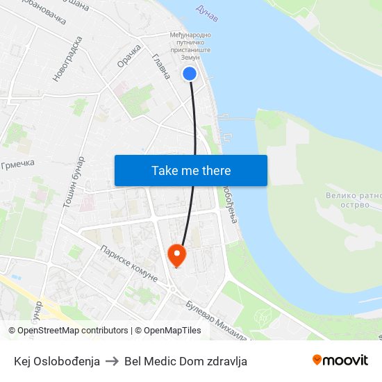 Kej Oslobođenja to Bel Medic Dom zdravlja map