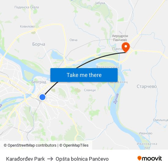 Karađorđev Park to Opšta bolnica Pančevo map