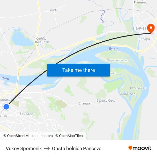 Vukov Spomenik to Opšta bolnica Pančevo map