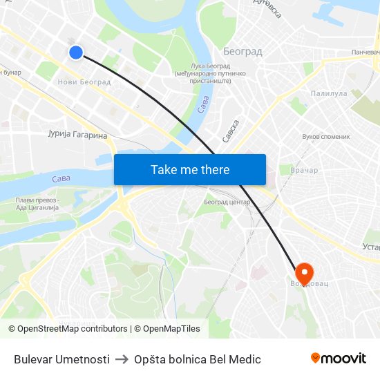 Bulevar Umetnosti to Opšta bolnica Bel Medic map
