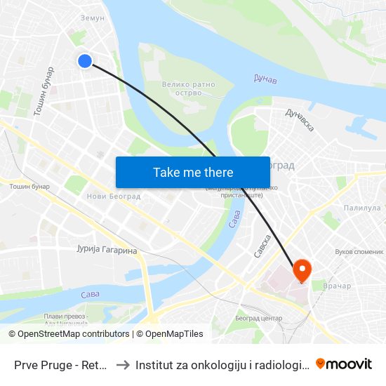 Prve Pruge - Retenzija to Institut za onkologiju i radiologiju Srbije map