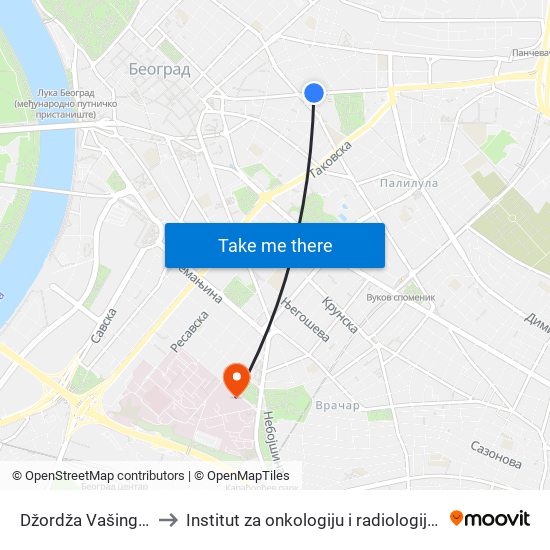 Džordža Vašingtona to Institut za onkologiju i radiologiju Srbije map