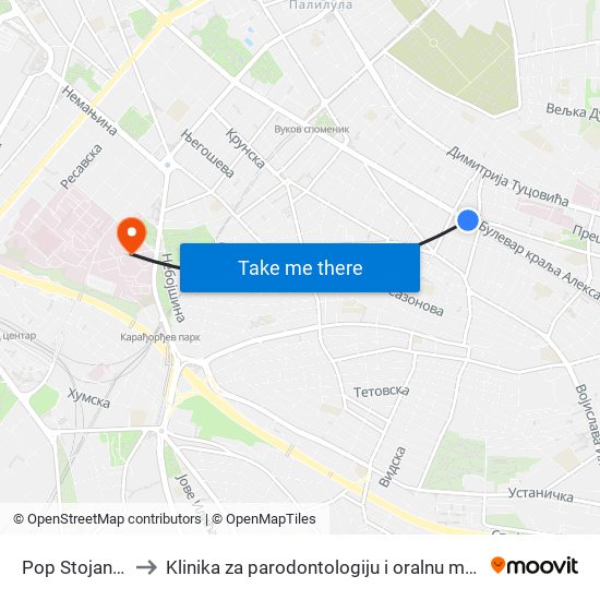 Pop Stojanova to Klinika za parodontologiju i oralnu medicinu map