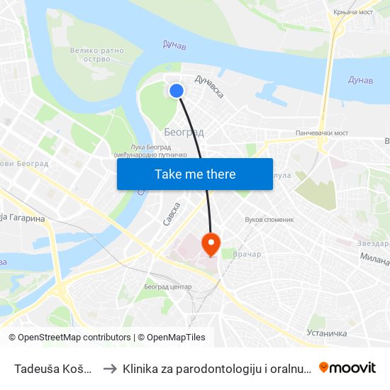 Tadeuša Košćuška to Klinika za parodontologiju i oralnu medicinu map