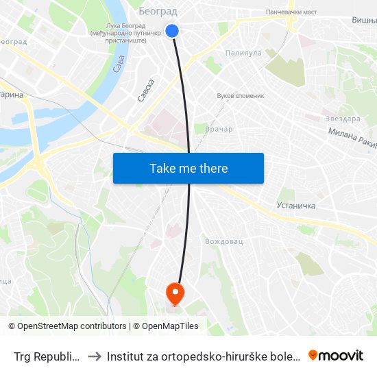 Trg Republike to Institut za ortopedsko-hirurške bolesti map