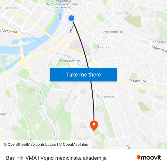 Bas to VMA | Vojno-medicinska akademija map