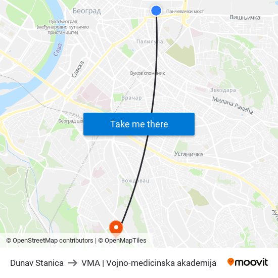 Dunav Stanica to VMA | Vojno-medicinska akademija map