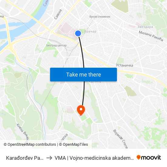 Karađorđev Park to VMA | Vojno-medicinska akademija map