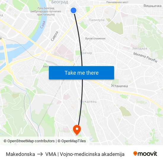 Makedonska to VMA | Vojno-medicinska akademija map