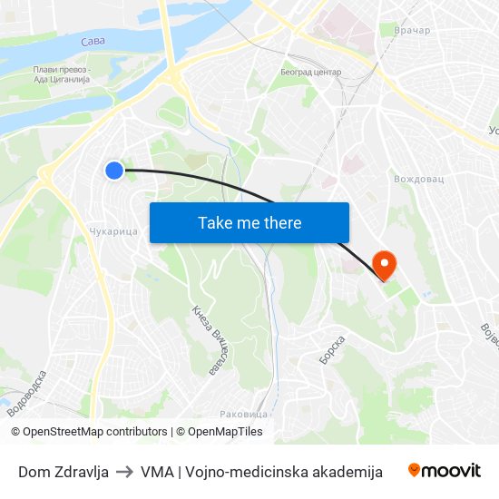 Dom Zdravlja to VMA | Vojno-medicinska akademija map