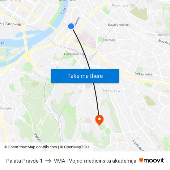 Palata Pravde 1 to VMA | Vojno-medicinska akademija map