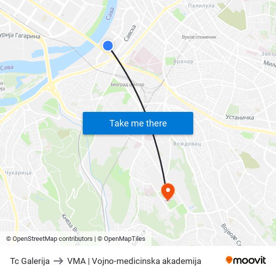 Tc Galerija to VMA | Vojno-medicinska akademija map