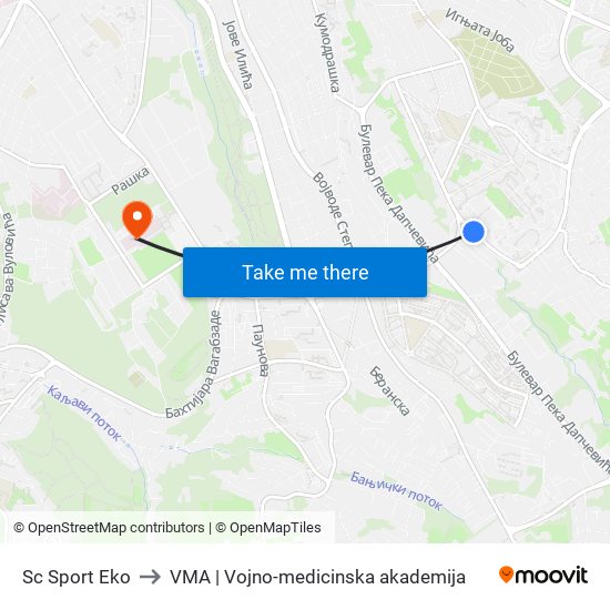 Sc Sport Eko to VMA | Vojno-medicinska akademija map