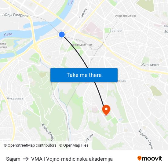 Sajam to VMA | Vojno-medicinska akademija map