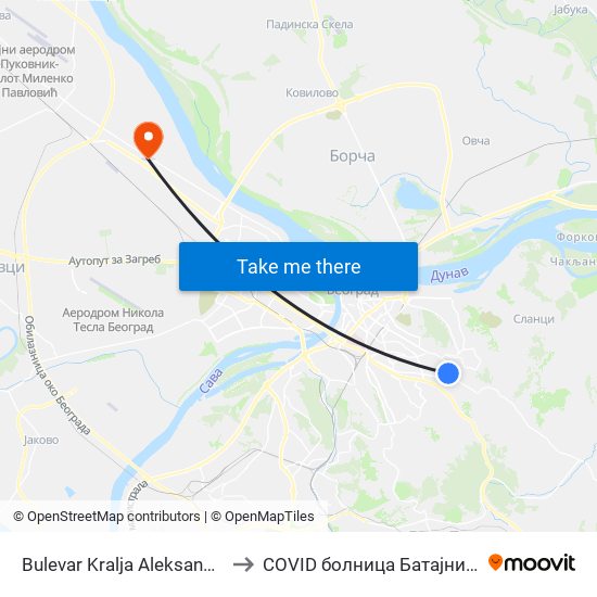 Bulevar Kralja Aleksandra to COVID болница Батајница map