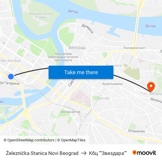 Železnička Stanica Novi Beograd to Кбц ""Звездара"" map