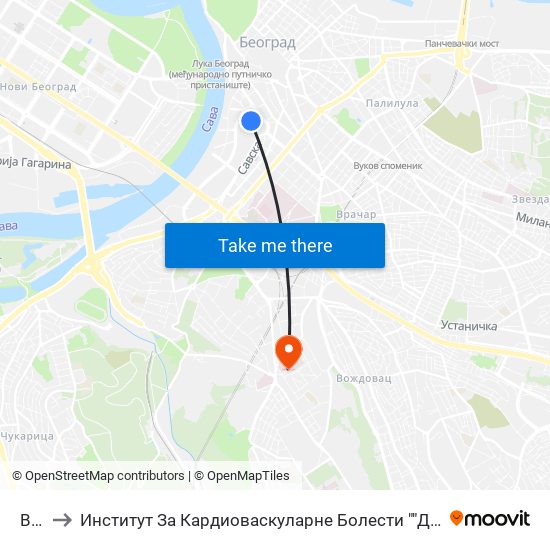 Bas to Институт За Кардиоваскуларне Болести ""Дедиње"" map