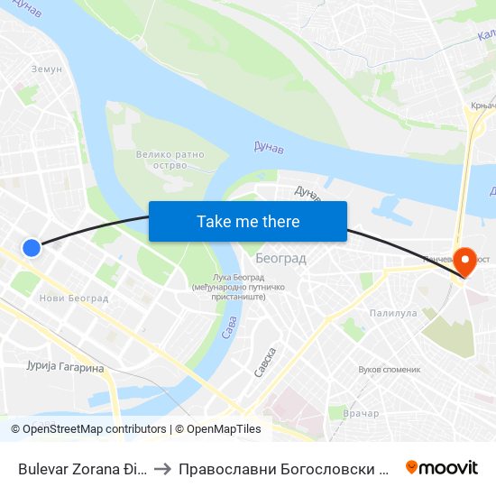 Bulevar Zorana Đinđića to Православни Богословски Факултет map