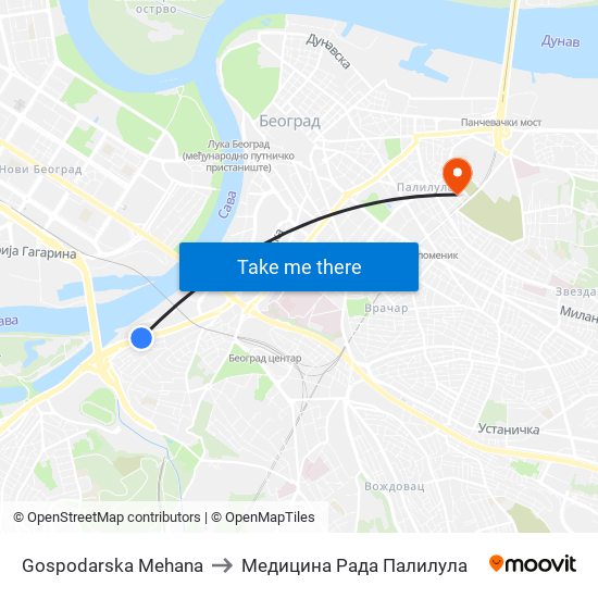 Gospodarska Mehana to Медицина Рада Палилула map
