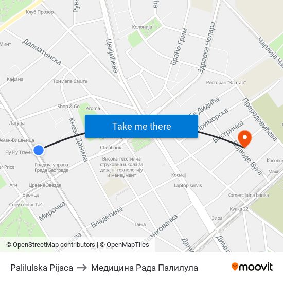 Palilulska Pijaca to Медицина Рада Палилула map