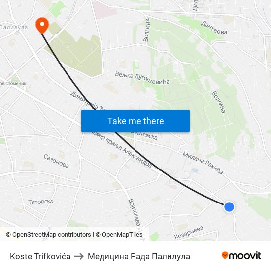 Koste Trifkovića to Медицина Рада Палилула map