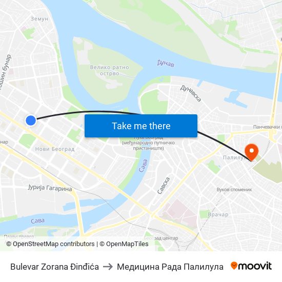 Bulevar Zorana Đinđića to Медицина Рада Палилула map