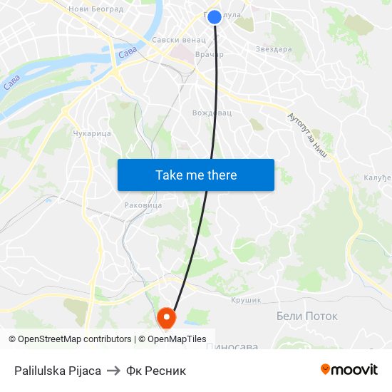 Palilulska Pijaca to Фк Ресник map