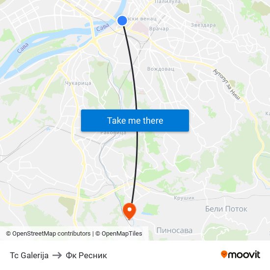 Tc Galerija to Фк Ресник map