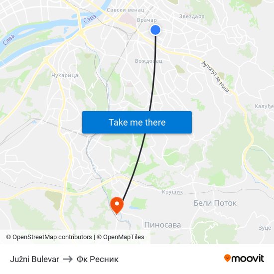 Južni Bulevar to Фк Ресник map
